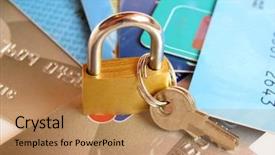  Presentation with credit card - Presentation theme having brass padlock on credit card background and a coral colored foreground