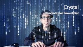  Presentation with hacker white - Beautiful theme featuring security breach - hacker decoding information from futuristic backdrop and a ocean colored foreground