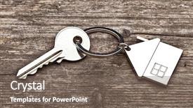 Presentation with old wood - Theme with security building access - house key ring and old background and a gray colored foreground