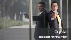 Presentation with powerful - Presentation theme enhanced with security businessman aiming a gun background and a dark gray colored foreground