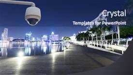  Presentation with cctv camera - Theme enhanced with security camera - cctv with night cityscape background background and a navy blue colored foreground