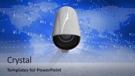  Presentation with camera security - Cool new PPT theme with security camera against white map backdrop and a light blue colored foreground