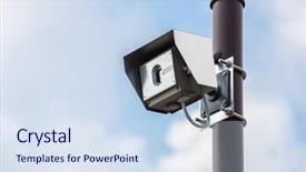  Presentation with cctv camera - Amazing presentation theme having security camera cctv with blue sky backdrop and a sky blue colored foreground