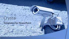  Presentation with camera security - Presentation theme having security camera mounted on stone wall toned in blue background and a light blue colored foreground