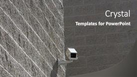  Presentation with camera security - Amazing PPT theme having security camera mounted on wall backdrop and a gray colored foreground