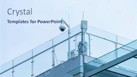  Presentation with camera security - Presentation theme consisting of security-camera-on-the-glass background and a  colored foreground