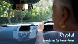  Presentation with rear view mirror - Presentation theme featuring security dashboard - active senior woman looking background and a ocean colored foreground
