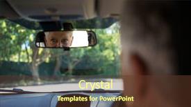  Presentation with rear view mirror - Presentation having security dashboard - active senior woman looking background and a tawny brown colored foreground