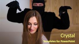  Presentation with innocence - Audience pleasing presentation theme consisting of security - disguised burglar breaking in an apartment or office and standing behind the innocence victim backdrop and a tawny brown colored foreground