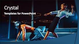  Presentation with tattoo - PPT theme featuring security escort - young business woman holding man background and a black colored foreground