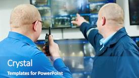  Presentation with video surveillance - Cool new presentation design with security executive chief discussing activity backdrop and a teal colored foreground