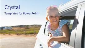  Presentation with road trip - Presentation theme consisting of security free - cute blonde girl background and a sky blue colored foreground