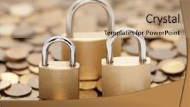  Presentation with padlock - Presentation theme with security golden coins and padlock background and a coral colored foreground