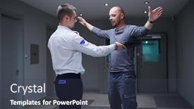  Presentation with treasury - Presentation theme consisting of security-guard-making-body-searching background and a tawny brown colored foreground