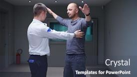  Presentation with security guard - Presentation design with security-guard-making-body-searching background and a dark gray colored foreground