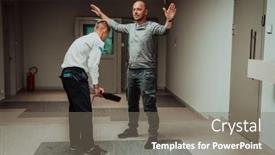  Presentation with security guard - Presentation with security-guard-making-body-searching background and a gray colored foreground