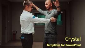  Presentation with security guard - PPT layouts featuring security-guard-making-body-searching background and a wine colored foreground