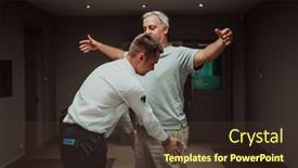  Presentation with security guard - PPT theme having security-guard-making-body-searching background and a tawny brown colored foreground