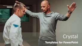  Presentation with security guard - Presentation design featuring security-guard-making-body-searching background and a gray colored foreground