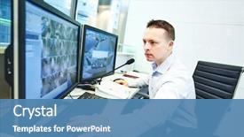  Presentation with security officer - Amazing slide deck having security guard officer watching video backdrop and a teal colored foreground