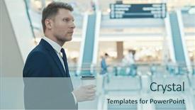  Presentation with coffee - Colorful presentation theme enhanced with security guard sales - young businessman with coffee indoors backdrop and a  colored foreground