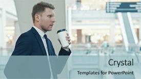  Presentation with large retail store - Amazing presentation theme having security guard sales - young businessman with coffee backdrop and a  colored foreground