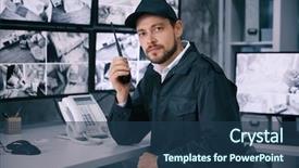  Presentation with security guard - Slide set having security guard using radio transmitter background and a ocean colored foreground