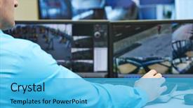  Presentation with monitoring - Presentation design enhanced with security guard watching and operating background and a cyan colored foreground