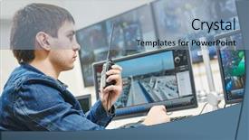  Presentation with security guard - Cool new presentation theme with security guard watching video monitoring backdrop and a  colored foreground