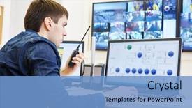  Presentation with security guard - Cool new slides with security guard watching video monitoring backdrop and a light blue colored foreground