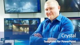  Presentation with security guard - Beautiful PPT layouts featuring security guard watching video monitoring backdrop and a  colored foreground
