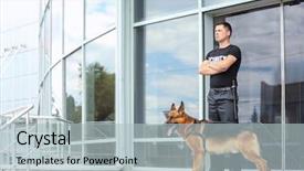 Presentation with police dog - Presentation theme with security guard with dog near background and a light gray colored foreground