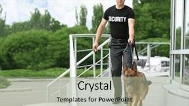  Presentation with building security - Colorful slides enhanced with security guard with dog near backdrop and a mint green colored foreground
