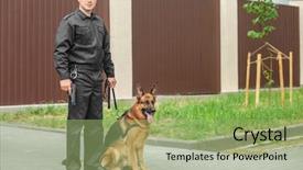  Presentation with police dog - Presentation theme consisting of security guard with dog outdoors background and a mint green colored foreground
