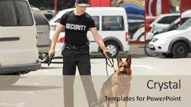  Presentation with security guard - Presentation theme featuring security guard with dog outdoors background and a mint green colored foreground