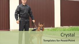  Presentation with security guard - Presentation theme enhanced with security guard with dog outdoors background and a mint green colored foreground
