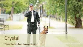  Presentation with security guard - Cool new PPT layouts with security guard with dog backdrop and a soft green colored foreground