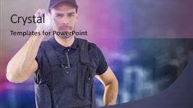  Presentation with security guard - Amazing slide set having security guard with flashlight backdrop and a coral colored foreground