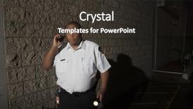  Presentation with security guard - PPT theme having security guard with torch patrols background and a dark gray colored foreground