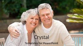  Presentation with active seniors senior couple - Beautiful presentation featuring security health people - senior couple hugging backdrop and a soft green colored foreground