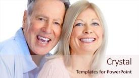  Presentation with senior couple - Cool new presentation with security health people - senior couple in love isolated backdrop and a  colored foreground