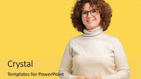  Presentation with middle ages portrait - Presentation design with security intelligence - beautiful middle ager senior woman background and a yellow colored foreground