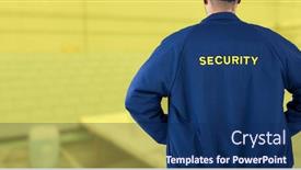  Presentation with building security - PPT theme consisting of security-man-on-yellow-background background and a navy blue colored foreground