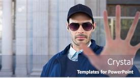  Presentation with building security - Cool new presentation design with security man outside building backdrop and a ocean colored foreground