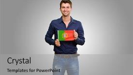  Presentation with flag - Audience pleasing theme consisting of security memorial - young man holding portuguese flag backdrop and a light gray colored foreground