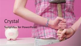  Presentation with piggy bank - Slides enhanced with dental - happy girl looking at camera background and a light gray colored foreground