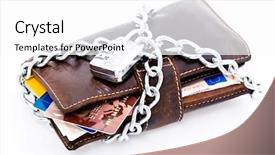  Presentation with combination lock - Theme with security money - leather wallet with credit cards background and a white colored foreground