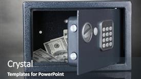  Presentation with safe - Presentation theme featuring security money - safe with dollars on grey background and a tawny brown colored foreground