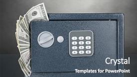  Presentation with safe - Colorful presentation theme enhanced with security money - safe with dollars on grey backdrop and a  colored foreground