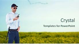  Presentation with security officer - Colorful PPT theme enhanced with security officer in uniform holding backdrop and a sky blue colored foreground